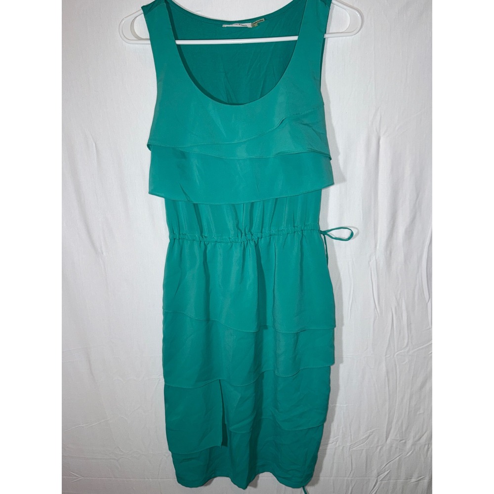Calvin Klein Teal Ruffle Tiered Elastic Waist Drawstring Sleeveless Dress Size 2